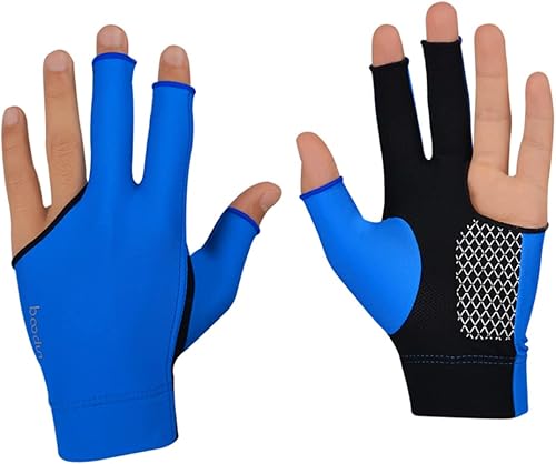 VOSAREA Breathable Finger Billiards Glove with Slip Elastic Wrist Wear Resistant Snooker Glove for Smooth Stroke Blue Pool Cue Accessory