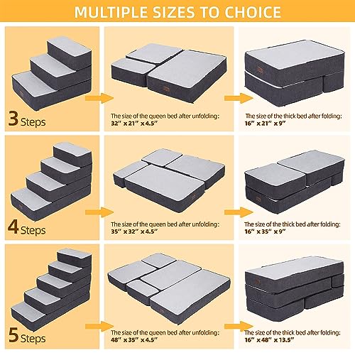 Pettycare Dog Stairs for Small Dogs, Stitching Foam Pet Steps Extra Wide for High Beds Sofas and Chairs, DIY Pet Stairs Anti-Skid Folding Dog Steps for Large Dog and Cats,2 Step, Grey - Thumbnail 5