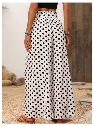 GORGLITTER Women's Polka Dots Wide Leg Belted Pants Elastic Waist Vacation Summer Beach Trousers3