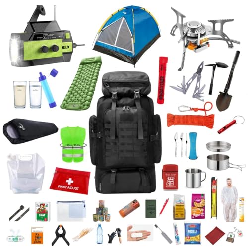 AdLuWa Fluchtrucksack Komplettset für Notfälle & Katastrophen – Verschiedene Größen für 1 Person, 2 Personen, Familie und Luxus-Varianten (1 Person Luxus)
