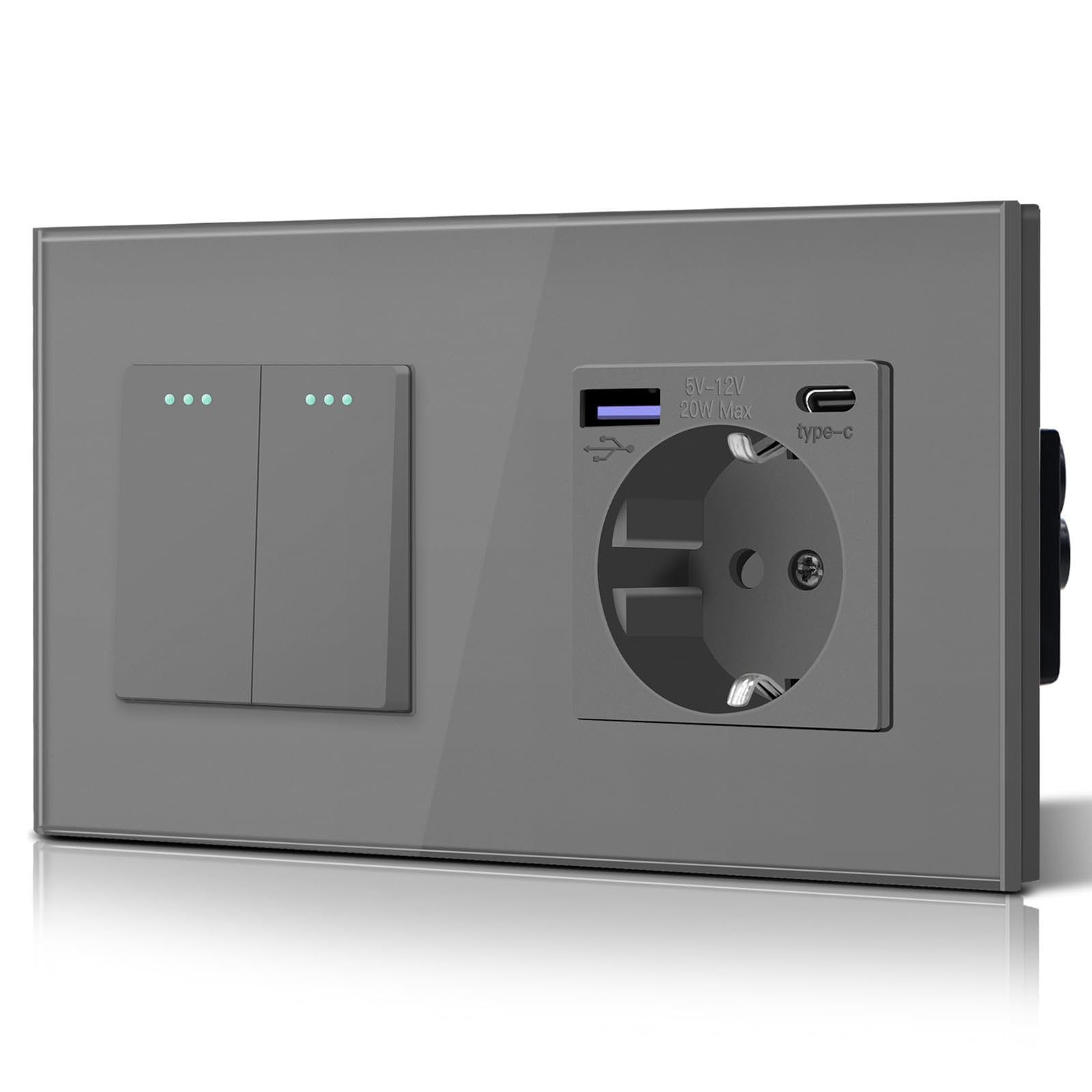 BSEED Enchufe Pared con 20W USB y Tipo C,Enchufe USB C de Cristal,Carga Rápida,3 en 1，Fácil Instalación,1 Enchufe,86mm Blanco — view 12