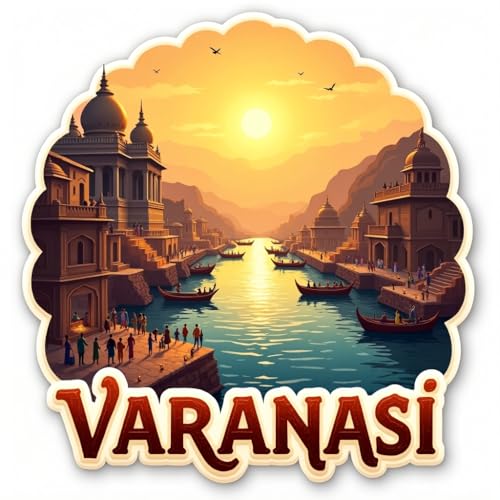 Image of Naxon Varanasi Kashi Vishwanath City Theme Souvenir Wooden Fridge Magnet | Spiritual City Design 3x3 Inch Refrigerator Magnet for Kitchen & Home Decor | Travel Gift from Varanasi | Pack of 1