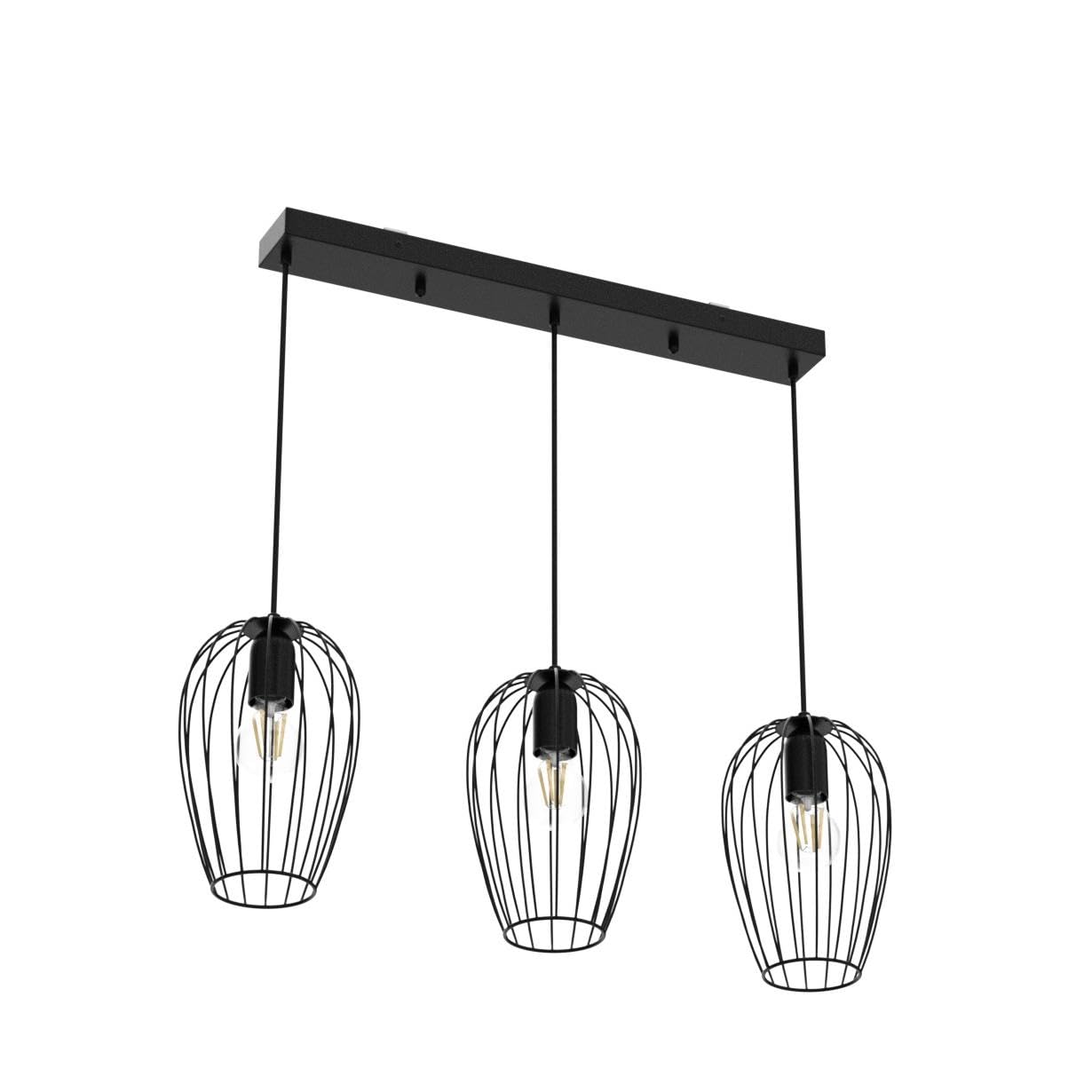 LEDKIA Lampada a Sospensione in Metallo 3 Faretti Telmi Nero | Portalampade E27 Integrati | Uso Interno IP20 | Dimensioni Compatte | Resistente Alluminio