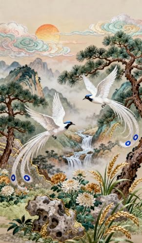 Tableau de paysage chinois contemporain 20x40 cm avec cadre intérieur pour salon