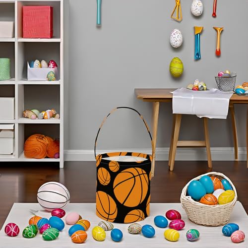 Image of Basketball Easter Bucket Easter Basket for Kids Baby Storage Basket Cute Toy Storage Bin Organizer Shelf Book Basket Easter Room Decor(Basketball)