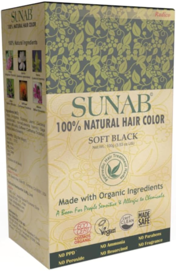 Sunab Soft Black Hair Colour - 100% Natural & Safe for sensitive and allergic scalp (100g)