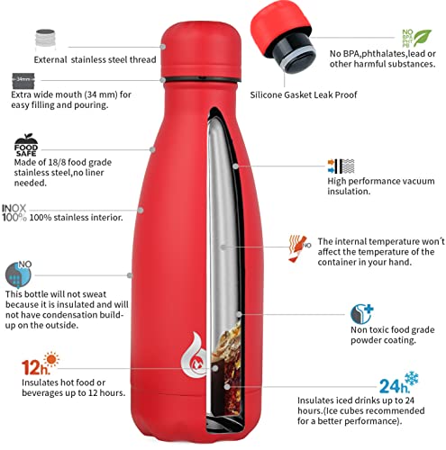 Image of BJPKPK Water Bottles Stainless Steel Insulated Bottle 12oz Small Water Bottles For Travel,Red
