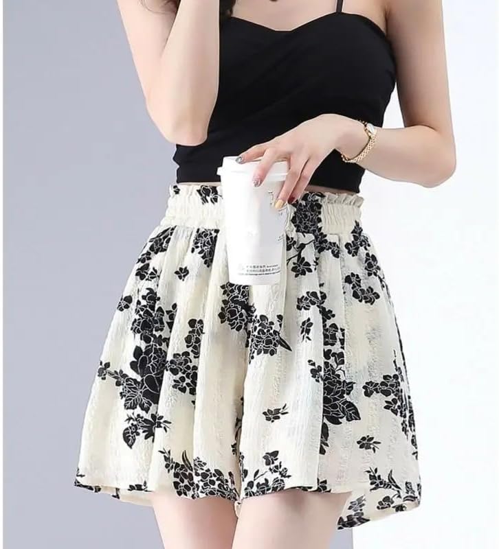 Summer Women's Elastic Waist Casual High Waist Wide Leg Pants