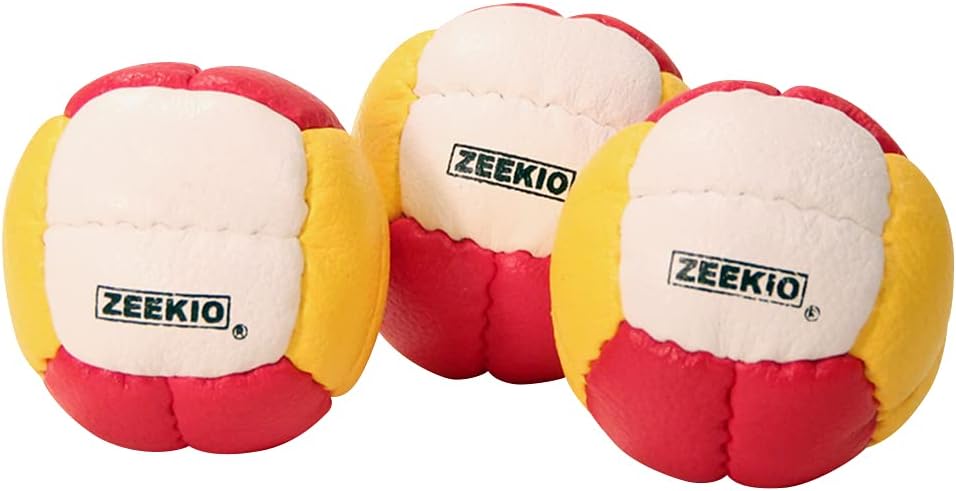 - Zeekio Juggling Balls Premium Galaxy - [Pack of 3], Genuine Leather, Millet Filled, 12-Panel Leather Balls, 130g Each, 62mm, Red/White/Yellow