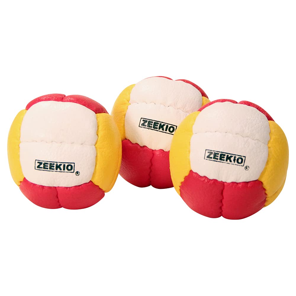 Juggling Balls Premium Galaxy - [Pack of 3], Genuine Leather, Millet Filled, 12-Panel Leather Balls, 130g Each, 62mm, Red/White/Yellow