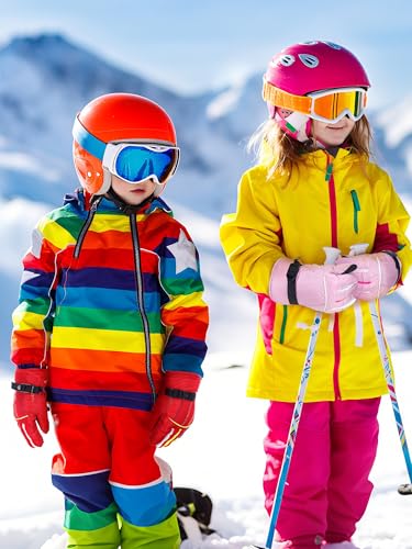 Image of SATINIOR 2 Pairs Kids Waterproof Winter Snow Gloves Ski Gloves for Boy Girl Outdoor Warm Thickening Snowboard