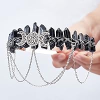 NICENEEDED Tiara de Cuarzo de Cristal Crudo Negro, Diadema Boho de Cristal Lunar para Bruja Wiccan, Diosa Corona Boda Novia Tocado para Cosplay Joyería Mujeres Y Niñas