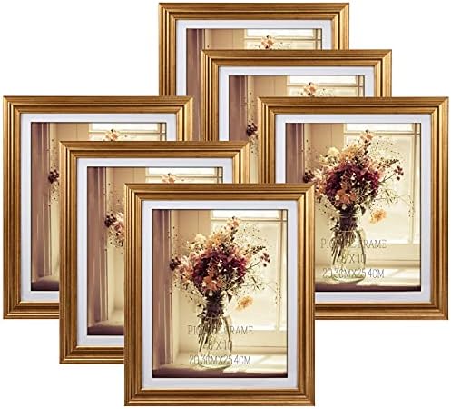 MEBRUDY 8x10 Picture Frames with Mat, Gold Photo Frames Set for Wall or Tabletop Display, 6 Pack