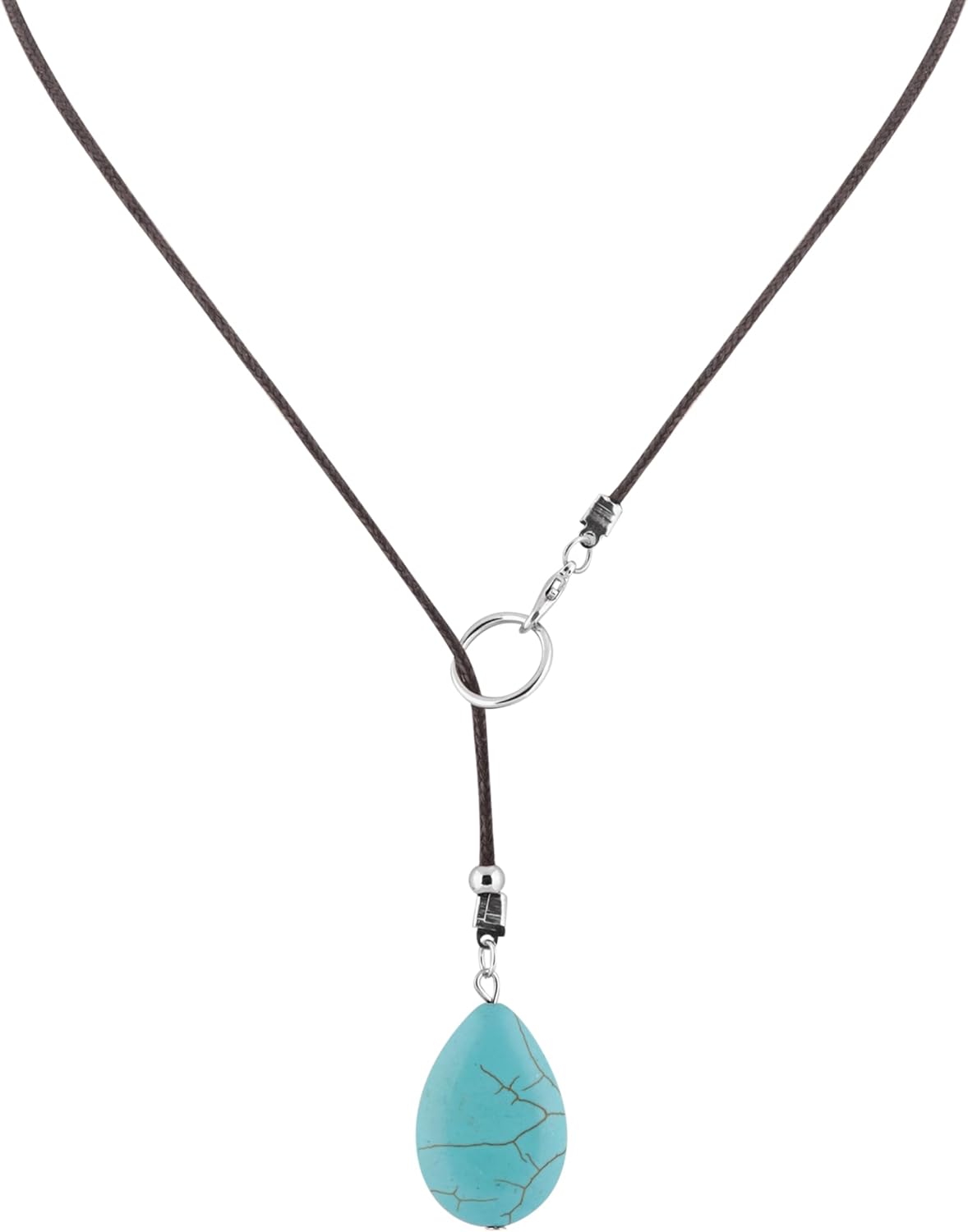 MINACHI Boho Created Turquoise Oval Pendant Necklace, Faux Leather Cord, Vintage Bohemian Jewelry Gift for Women