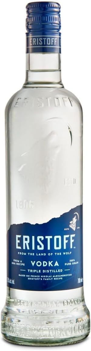 ERISTOFF Premium Vodka, 37,5% Vol, 70cL / 700mL, filtrado con carbón vegetal, vodka con triple destilación (Paquete de 6)