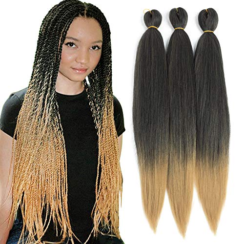 Befunny 8Pieces/Lot 16Inch Crochet Hair Ombre Short Pre Stretched Braiding Hair Professional Easy Braid Synthetic Hair For Braids/Twist Itchy Free Yaki Straight Hair Dip in Hot Water Set T1B/27#