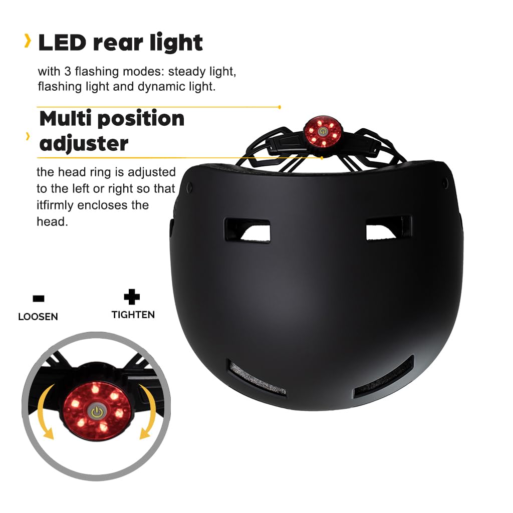 Pank Casco Monopattino Elettrico - Premium MTB e Arrampicata - Skateboard Con Luce Posteriore LED, Imbottitura Morbida per Uomo Donna Adulti - Nero Grigio Bianco Urban