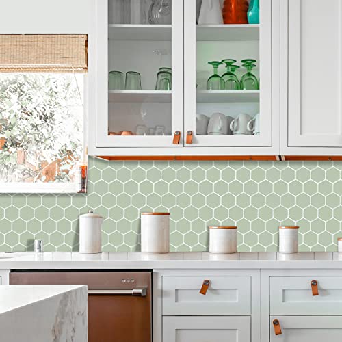 Waldecoo Hexagon Peel And Stick Backsplash, 10 Sheets Premium 3D Self Adhesive Wall Tile Sticker, Green Stick On Backsplash For Kitchen And Bathroom（12" X 12"） #TOP6