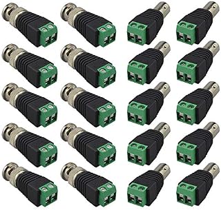 QitinDasen 10 Pairs Premium BNC Video Balun Connector, BNC Male Plug & Female Socket Screw Terminal Block Adapter, Solderless Screw Terminal for Coax Cat5 Cat6 to CCTV DVR TV Video Camera