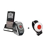 telephone gratuit - 300 entrées dans l'annuaire téléphonique, possibilité de réglage du TOP 5 – entrées (toujours au début de la liste) Agrandissement des lettres de SMS changement des lettres dans le menu réveil, calculatrice, calendrier, notes fonction horloge (l'heure s'affiche lors de la charge) bouton pour verrouillage du clavier, bouton pour radio SOS FM, lampe de poche, batterie 800 mAh, 5 heures en veille – Durée : jusqu'à 105 heures, (222 heures). 0 heures si option du bracelet SOS sans fil est éteint). Temps de conversation jusqu'à 7 heures*