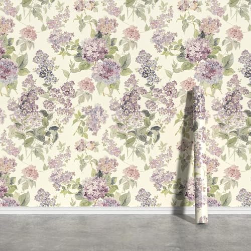 JiffDiff Floral Wallpaper Peel and Stick Modern, Purple Lilac Flower