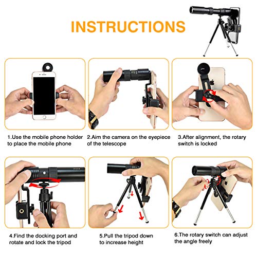 CameCosy New Monocular Telescope(2020),10-300X40mm Super Zoom Monocular Spyglass[Day & Low Night Vision]Portable Binoculars with Smartphone Clip & Tripod for Birdwatching, Hunting, Camping,Sightseeing - Thumbnail 5