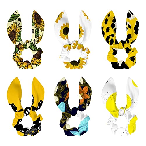 Chouchous queue de cheval anti-plis : lot de 6 accessoires nœud papillon jaune