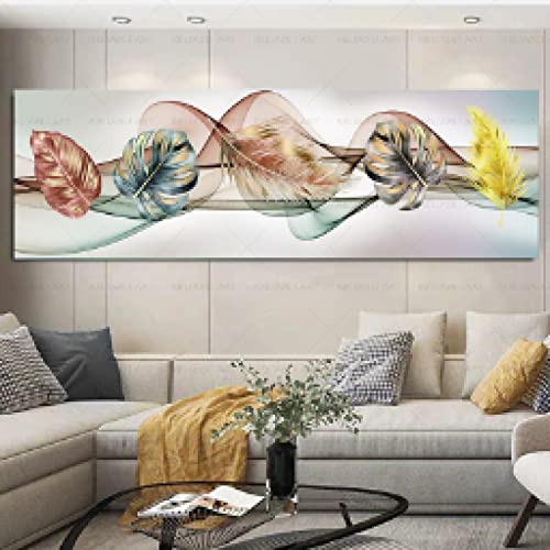 Toile plume dorée abstraite pour habiller un grand mur de salon vide