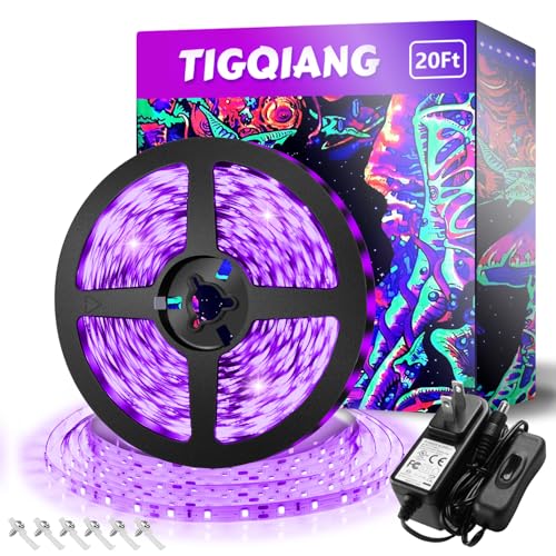 TigQiang Black Light Strip, 20ft/6M Flexible LED Black Light with kit, 360 lamp Beads, 12V LED...