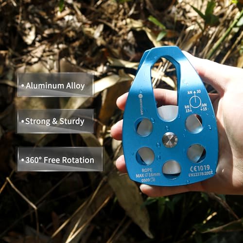 Image of NewDoar 30 KN CE Certified Large Rescue Pulley Single /Double Sheave with Swing Plate