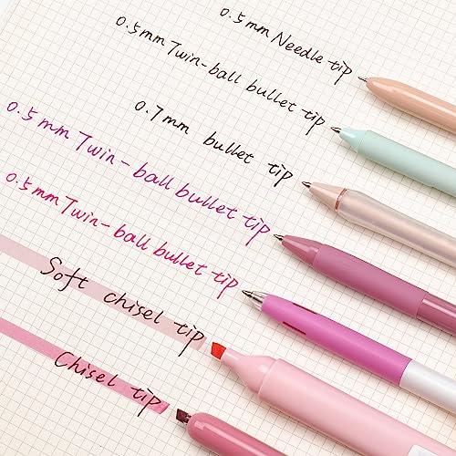 WRITECH Gel Pens Journaling Highlighters: Journal Set Aesthetic Assorted Pastel Color Ink 0.5mm Fine Point Retractable 0.7mm Black Pen Smooth Writing Drawing No Bleed 7ct (Pink) - Thumbnail 3