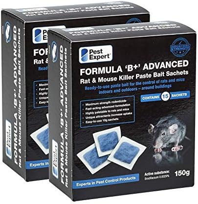 Pest Expert Formula B+ Advanced Rat Killer Poison & Mouse Poisoning Indoor Pasta Bait 30 x Sachets (300g), Single Feed Maximum Strength Brodifacoum