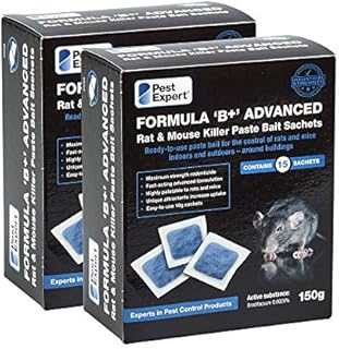 Pest Expert Formula B+ Advanced Rat Killer Poison & Mouse Poisoning Indoor Pasta Bait 30 x Sachets (300g), Single Feed Maximum Strength Brodifacoum