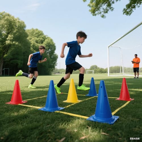 CYEER 24 Conos Entrenamiento Futbol, 23 x 13,5 cm, Coloridos pilones para niños al Aire Libre con Bolsa de Transporte, Conos de Entrenamiento para fútbol, Deportes, Juegos Activos - imagen 6