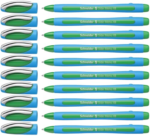 Schneider 150204 Slider Memo XB Kugelschreiber (mit Kappe, Strichstärke: XB) 10er Pack, grün