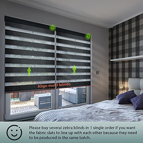 Yoolax Motorized Zebra Shades Works With Alexa, Dual Layer Automatic Window Blinds With Remote Control Customized Size, Light Filtering Electric Blinds For Home Office (Carbon Black) #TOP1