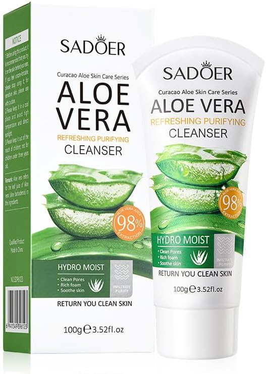 SADOER Aloe Vera Refreshing Purifying Cleanser 100g Hydrating Foaming Face Wash, Gentle Pore Cleanser, Soothing Moisturizing Daily Facial Cleanser for All Skin Types