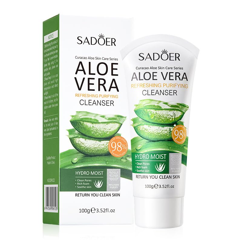Aloe Vera Refreshing Purifying Cleanser 100g Hydrating Foaming Face Wash, Gentle Pore Cleanser, Soothing Moisturizing Daily Facial Cleanser for All Skin Types