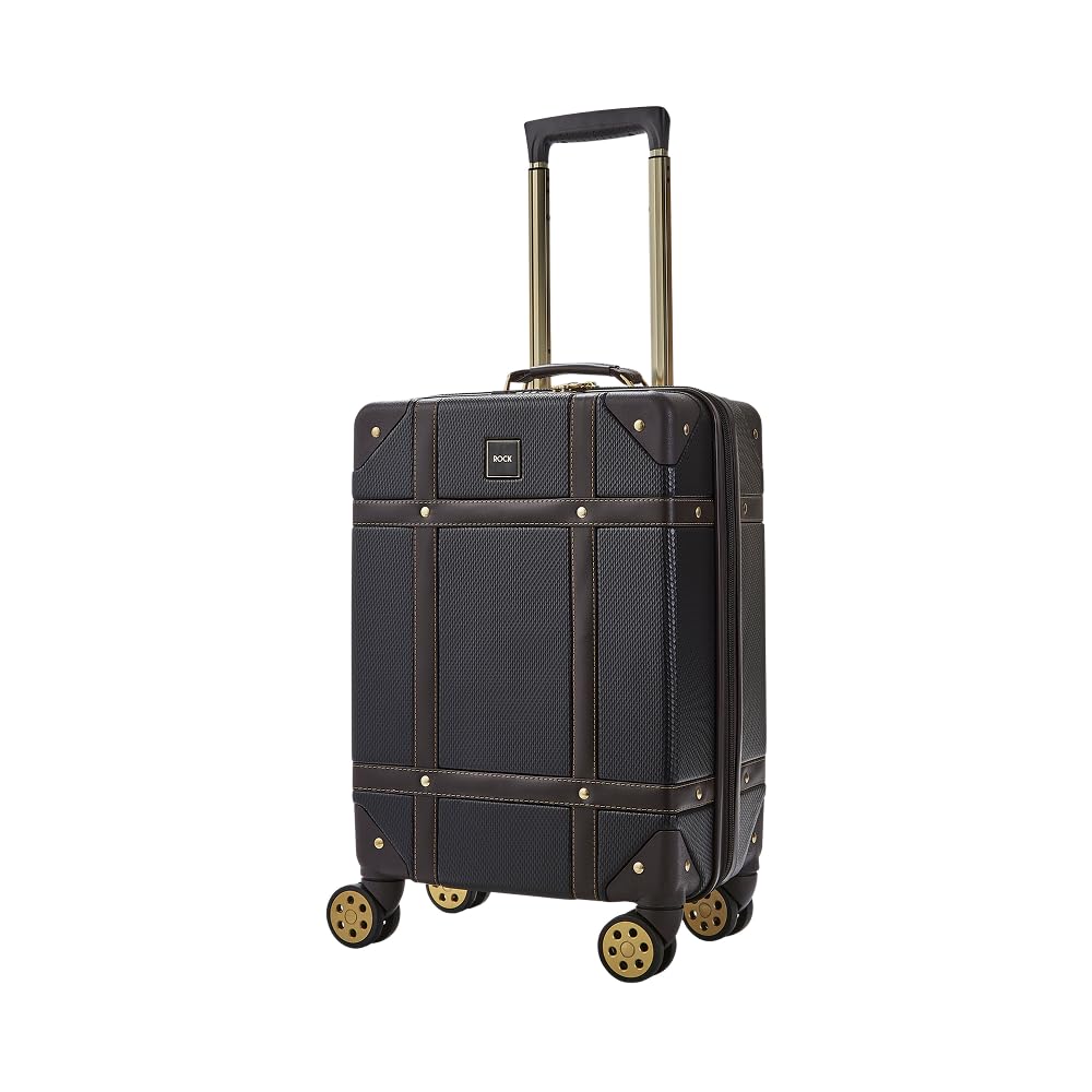 rock london Rock Vintage Suitcase Small | Cabin Luggage | 54 cm | ABS Hard Shell | 32L | 8 Wheel | TSA Lock | Corner Protector | Classic Trunk Design | Trolley Bags for Travel | 5 Year Warranty | Black-picture-20