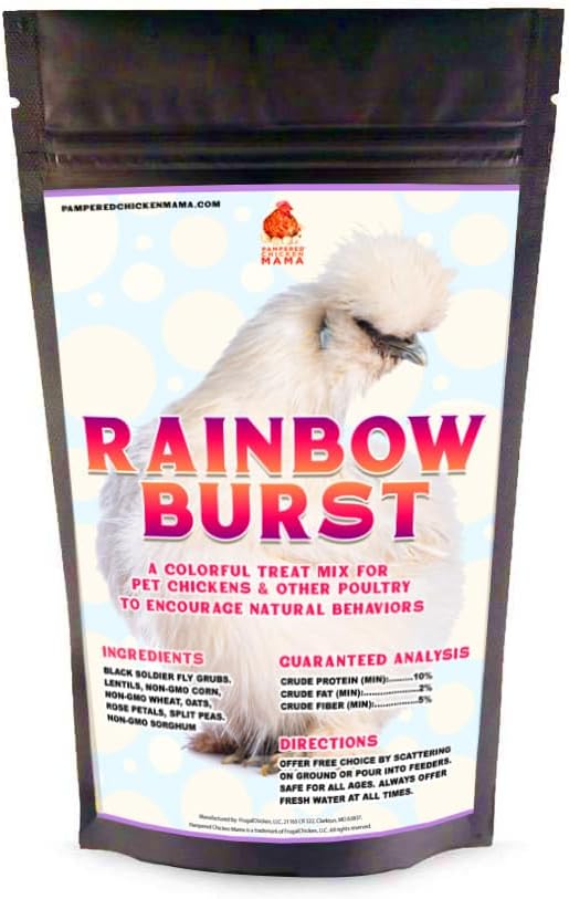 Pampered Chicken Mama Omega-Rich Rainbow Burst Chicken Treats for Hens with Black Soldier Fly Larvae for Chickens, Dried Mealworms for Birds, Grubs for Chicken Feed, (16 pounds)