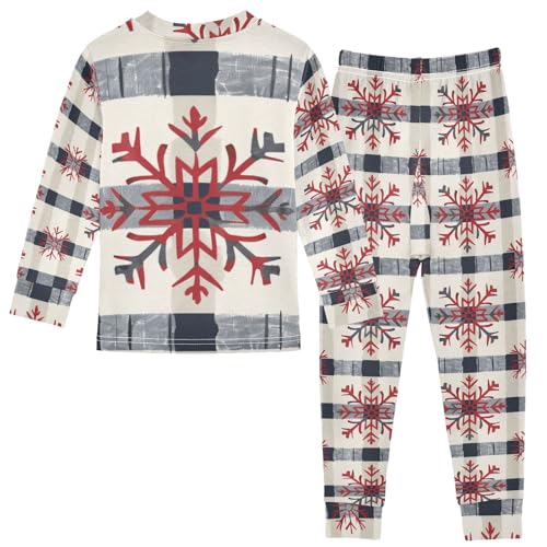 Fustylead Xmas Snowflake on Beige Black Buffalo Plaid Cotton Pajamas Set 2 Piece Long Sleeve Pjs Sleepwear2