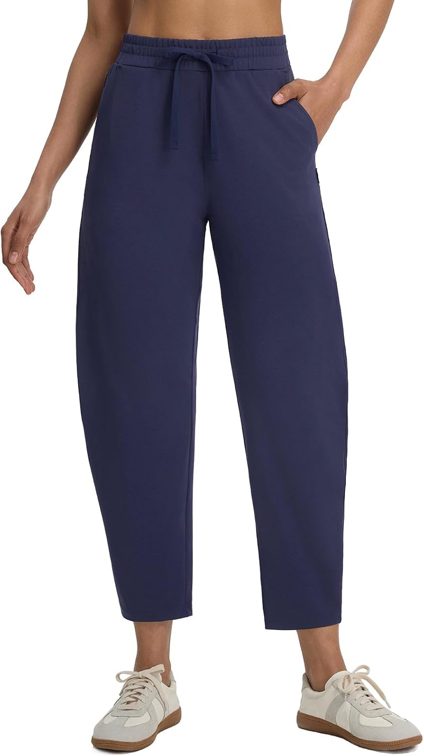 baleaf Womens Barrel Pants with Zipper Pockets Drawstring Athletic Pants Elastic Waisted Casual Lounge Work Travel