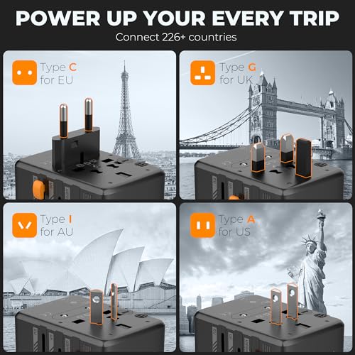 Image of TESSAN Universal Travel Adapter, 35W International Plug Adaptor with 3 USB C and 2 USB A Charging Ports, Worldwide Power Outlet for US to European EU UK AUS Ireland(Type C /G /A /I)