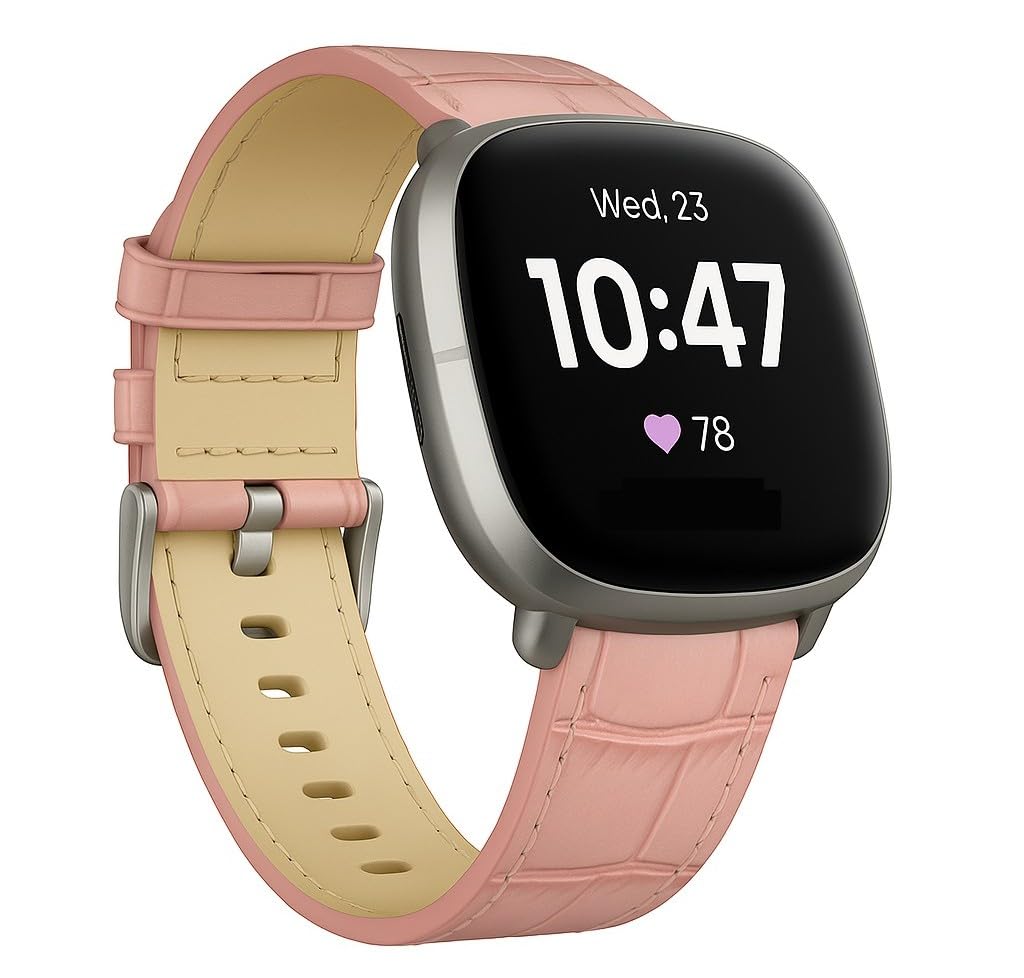 Panda Bobo Leather Watch Strap for Fitbit Versa 4/Versa 3/Sense/Sense 2 (Pink Alligator)