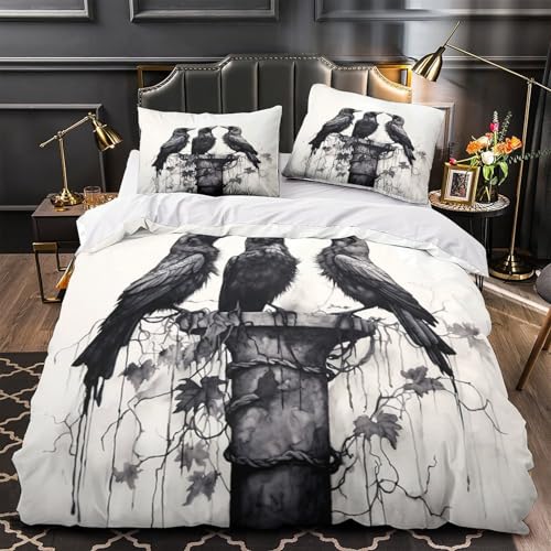 Parure housse de couette corbeaux 3D microfibre douce haute densité