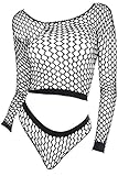 Xinkaishi Women's Long Sleeved Fishnet Shirt Lingerie Set Sheer Fishnet Sleepwear Underwear (Black 1#)