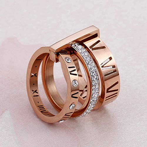 Jaline Stainless Steel Cz Zirconia Roman Numeral Ring For Women Girls 3 In 1 Spinner Rings (Rose Gold, 7 Runs Small) #TOP2