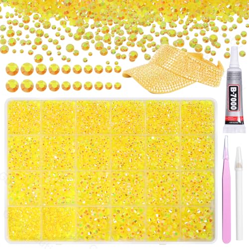 21000Pcs Light Yellow Rhinestones for Bedazzling Kit Mix Sizes Jelly Bedazzling Resin Gems Yellow Gems Bedazzling for Crafting Flatback Resin Rhinestones for Craft DIY Face Makeup