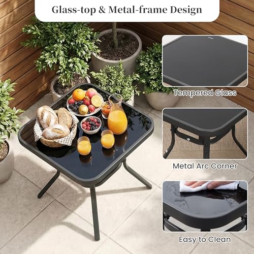 COSIEST 3 Piece Bistro Set Patio Rocking Chairs Outdoor Furniture w Warm Gray Cushions, Glass-Top Table for Garden, Pool, Backyard - Image 6
