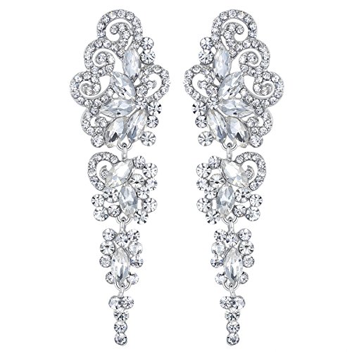 mecresh Marquise Crystal Bridal Chandelier Dangle Drop Earrings Ladies Gifts in Silver / Gold Tone (D-Clear)
